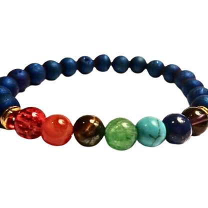 Blue Lava Rocks Chakras Bracelet