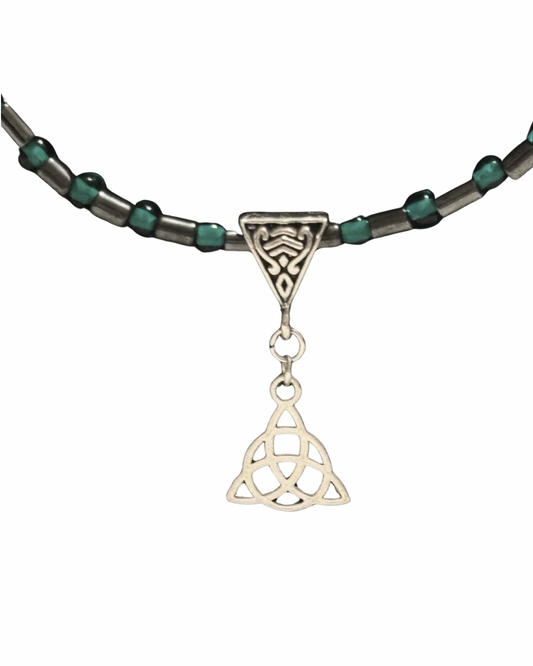 Hematite Triquetra Irish Celtic Knot Necklace