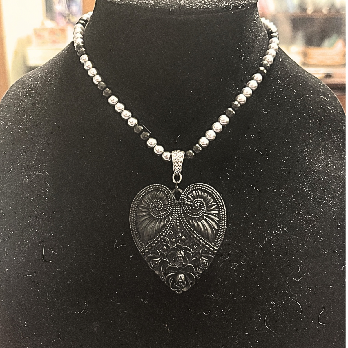 Vintage Inspired Heart Pendant with Beaded  Necklace