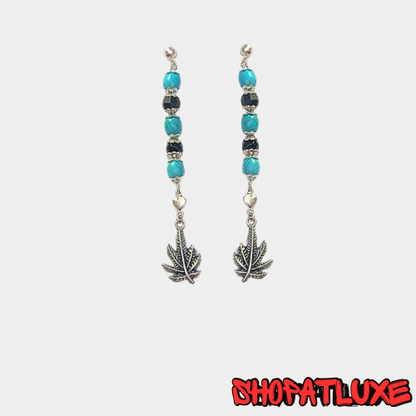 Weed Leaf Beaded Dangle Earrings