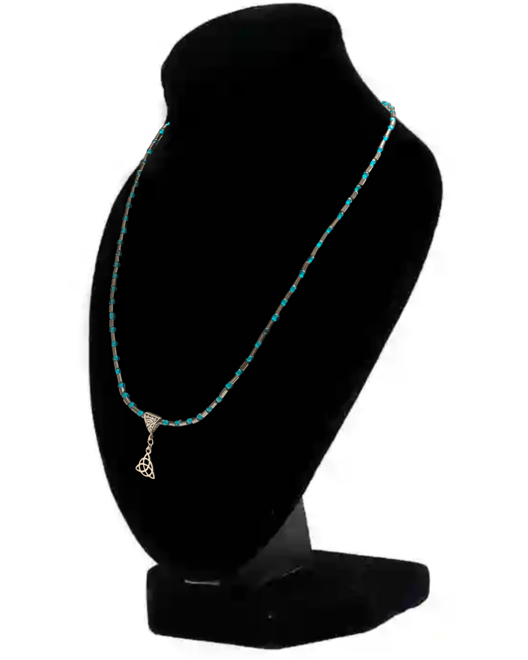 Hematite Triquetra Irish Celtic Knot Necklace