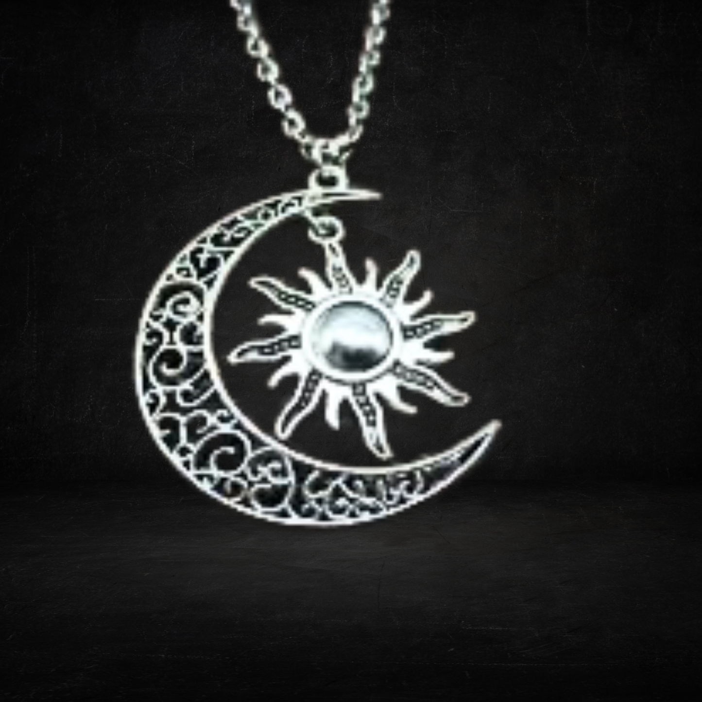 Antique Silver Crescent Moon And Sun Necklace