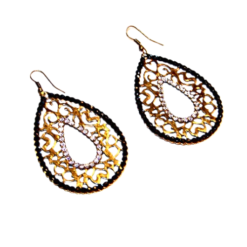 Crystal Beaded Filigree Hoop Earrings