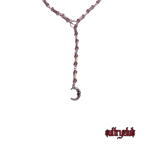 AMETHYST BEADED STERLING SILVER EMBELLISHED O RING LARIAT NECKLACE