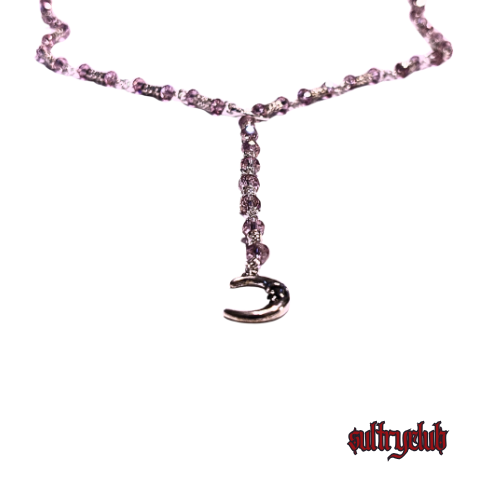 AMETHYST BEADED STERLING SILVER EMBELLISHED O RING LARIAT NECKLACE