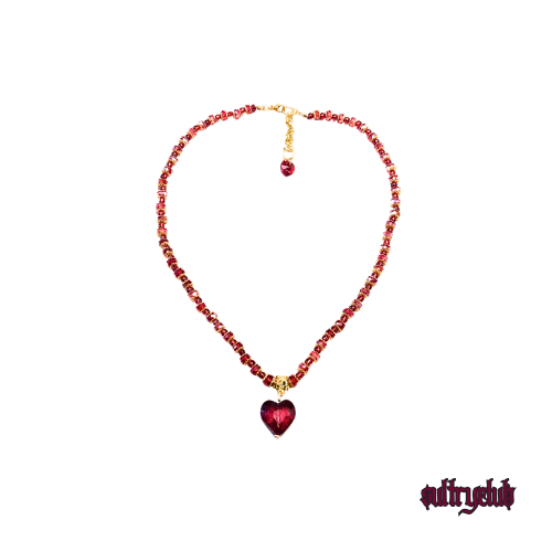 Crystal Beaded Ruby Heart Choker Necklace