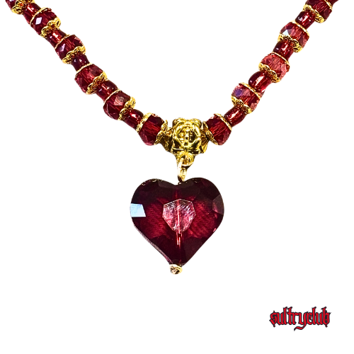 Crystal Beaded Ruby Heart Choker Necklace