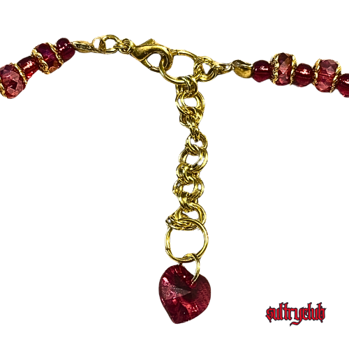 Crystal Beaded Ruby Heart Choker Necklace