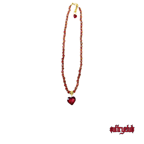 Crystal Beaded Ruby Heart Choker Necklace