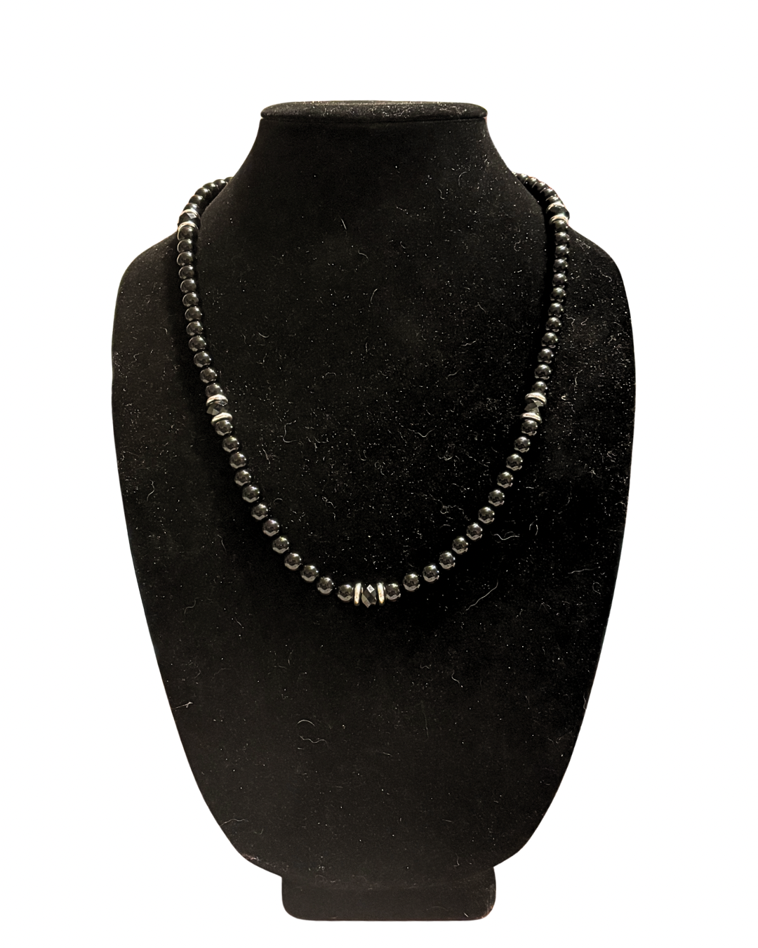 Mens Onyx and Steel Beaded Necklace