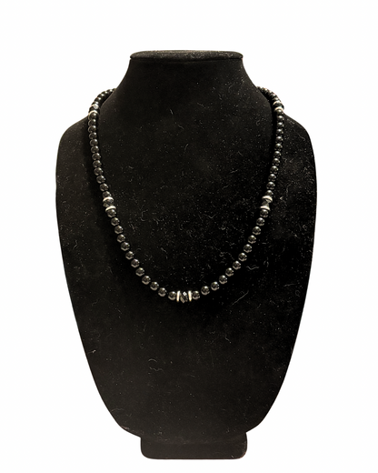 Mens Onyx and Steel Beaded Necklace
