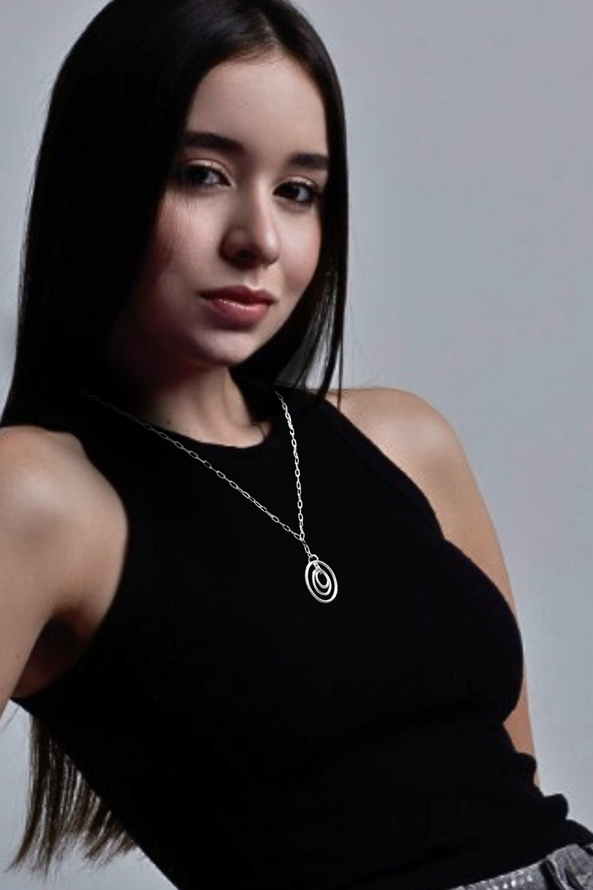 Surgical Steel Multi Ring Pendant Necklace