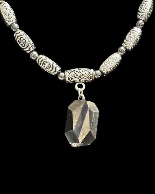 Hematite Beaded Necklace With Faceted Charm