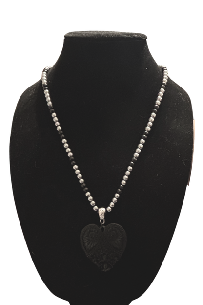 Vintage Inspired Heart Pendant with Beaded  Necklace