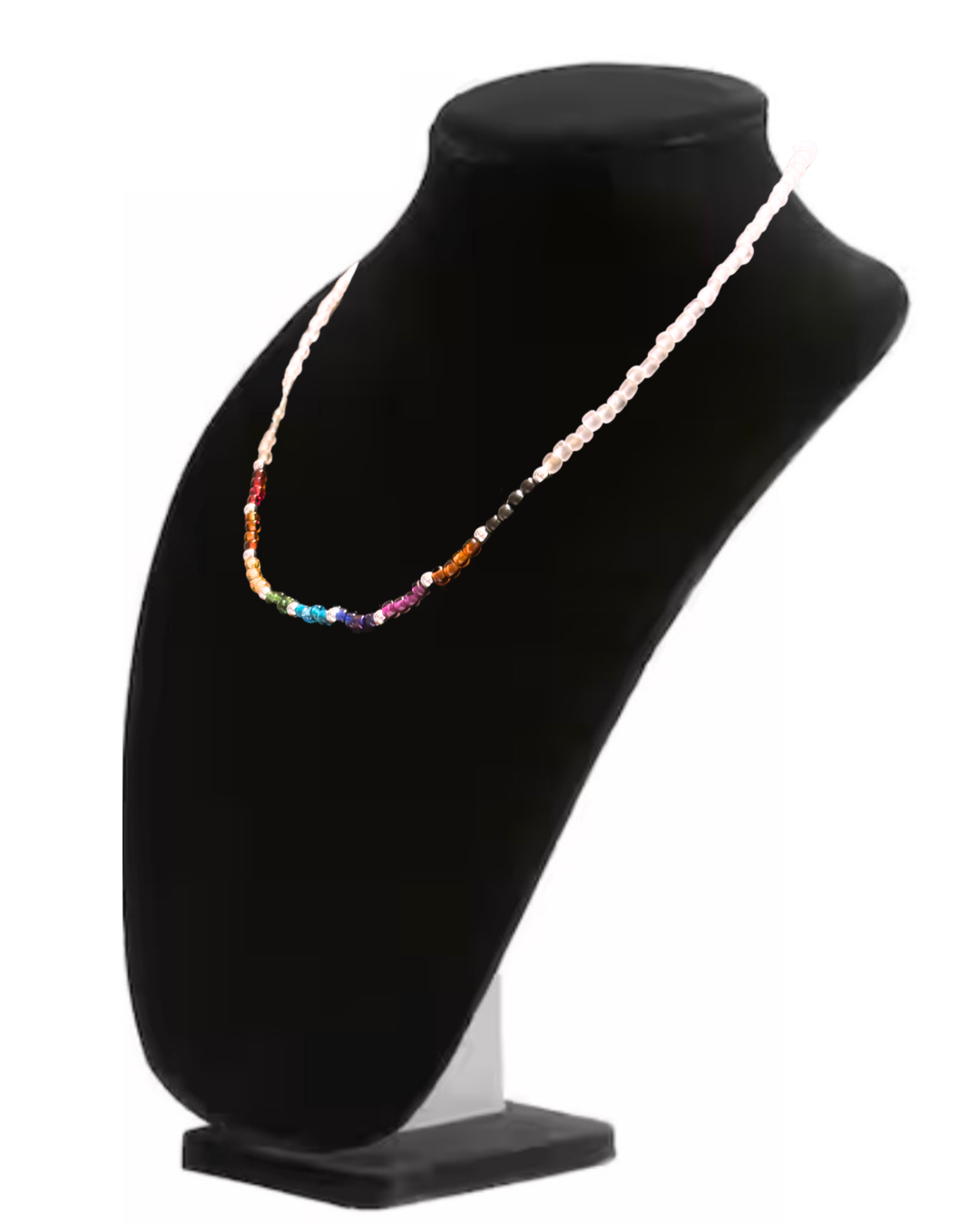 Frosted Glass Rainbow Beaded Necklace