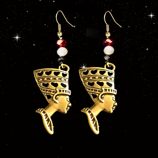 Crystal Embellished Egyptian Queen Nefertiti Earrings