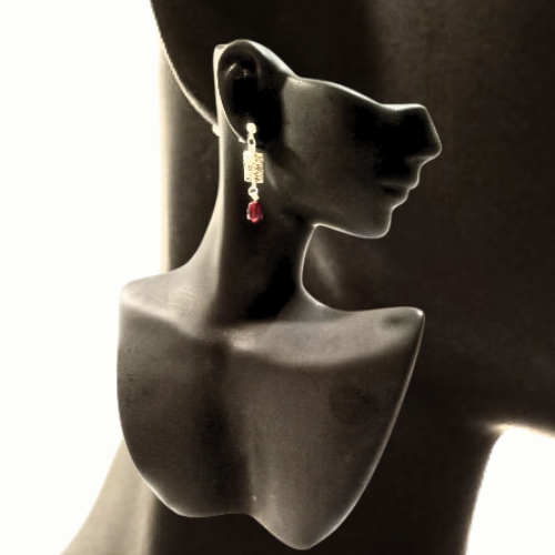 Silver And Ruby Jade Earrings