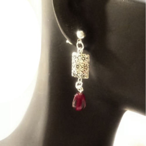 Silver And Ruby Jade Earrings