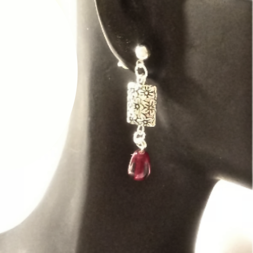 Silver And Ruby Jade Earrings