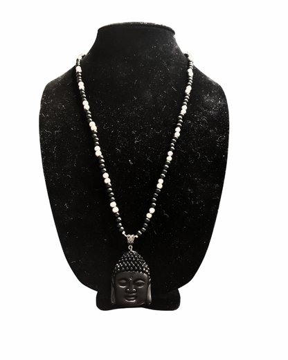 Genuine Onyx Buddha Prayer Bead Necklace