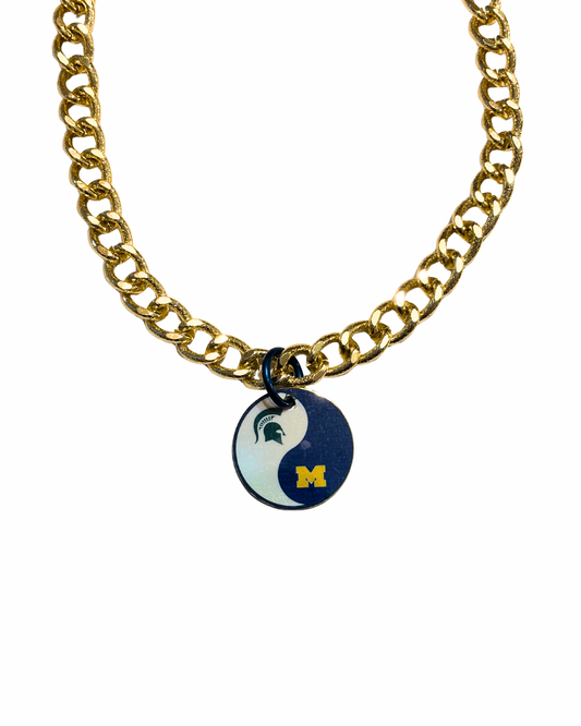 MSU-UofM Yin Yang Style Flip Side Necklace