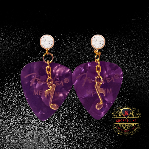 Fender Guitar Pick Earrings With Music Charm