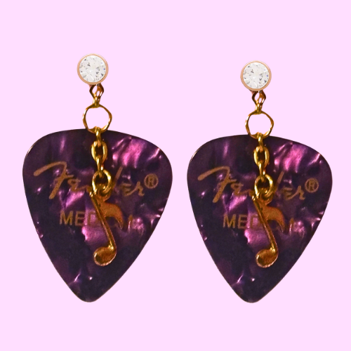 Fender Guitar Pick Earrings With Music Charm