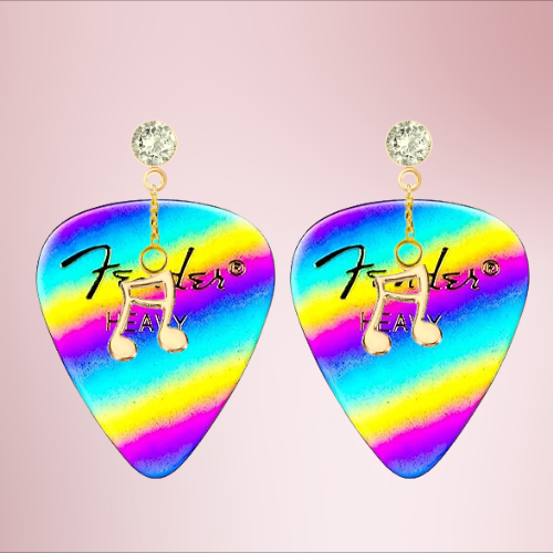 Fender Guitar Pick Earrings With Music Charm