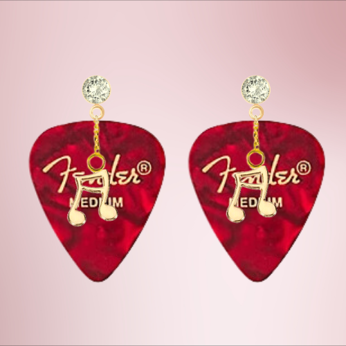 Fender Guitar Pick Earrings With Music Charm