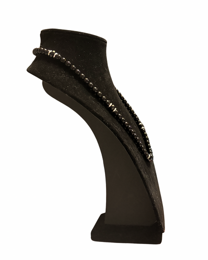 Mens Onyx and Steel Beaded Necklace