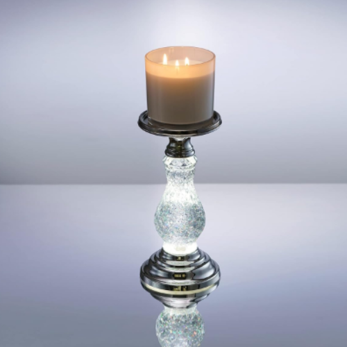 Swirling Silver 3-Wick Candle Holder | SULTRY CLUB Candle Compatible | Ultra White and Multi-Color Light Settings | Faceted Crystal Texture with Swirling Glitter