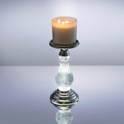Swirling Silver 3-Wick Candle Holder | SULTRY CLUB Candle Compatible | Ultra White and Multi-Color Light Settings | Faceted Crystal Texture with Swirling Glitter