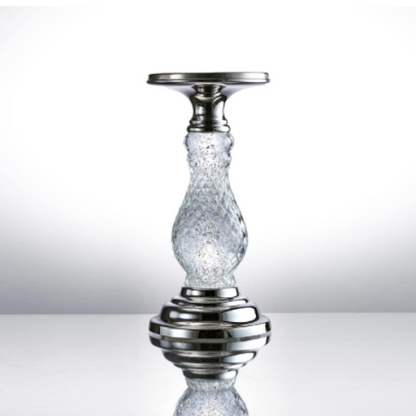Swirling Silver 3-Wick Candle Holder | SULTRY CLUB Candle Compatible | Ultra White and Multi-Color Light Settings | Faceted Crystal Texture with Swirling Glitter