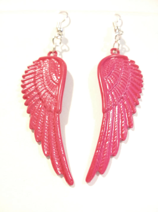 Fallen Angel Wing Pink Pendant Earrings