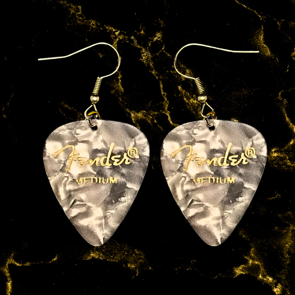 Fender White Guitar Pick Earrings