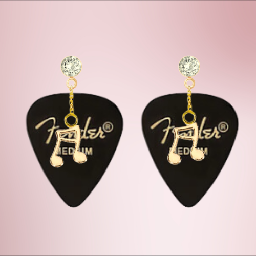 Fender Guitar Pick Earrings With Music Charm