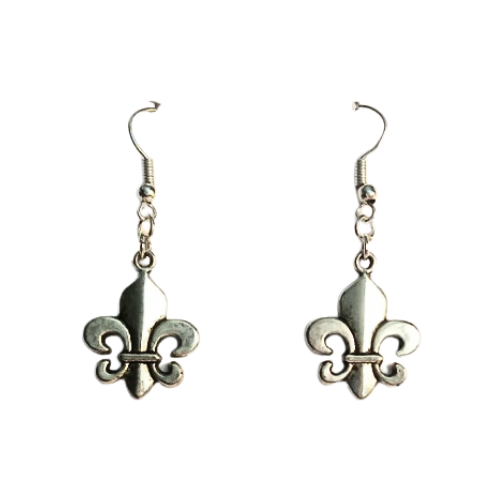 Fleur De Lis Antique Silver Earrings