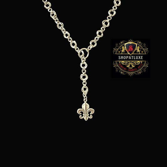 Sterling Silver Fleur De Lis Lariat Chainmail Necklace