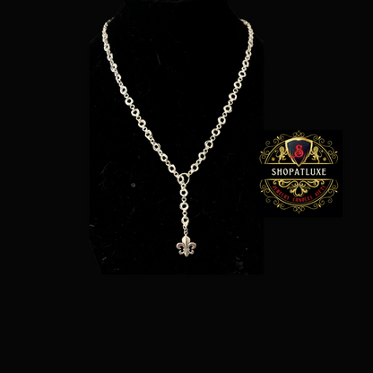Sterling Silver Fleur De Lis Lariat Chainmail Necklace