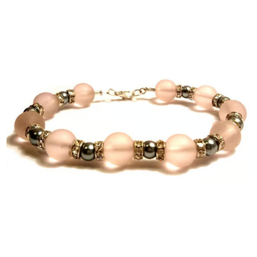 Frosted Pink And Silver Beaded Bracelet