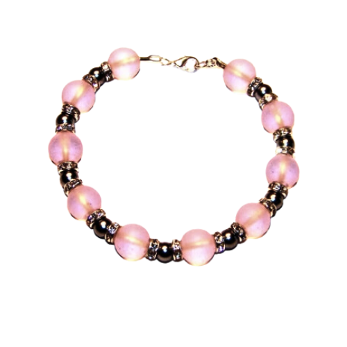 Frosted Pink And Silver Beaded Bracelet