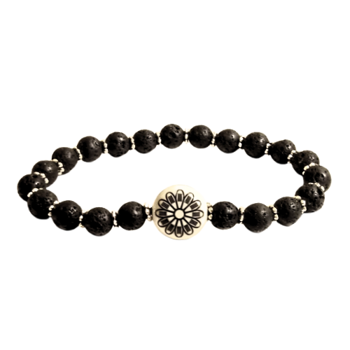 Geometric Black Sun Lava Rocks Bracelet