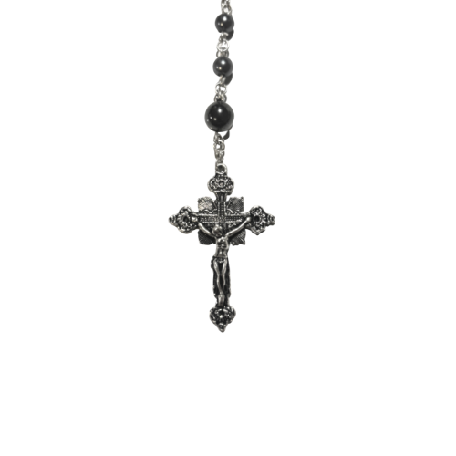 Silver And Hematite Catholic Rosary