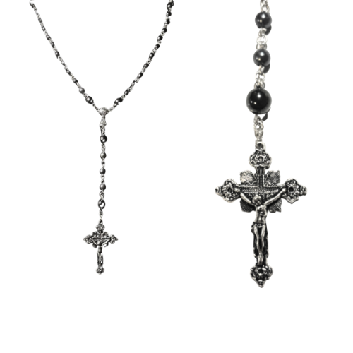 Silver And Hematite Catholic Rosary