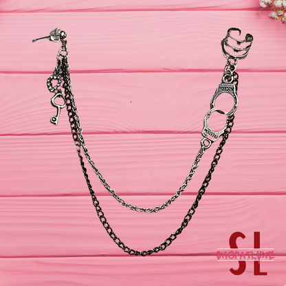 Handcuffs And Key Ear Cuff And Chains Earring