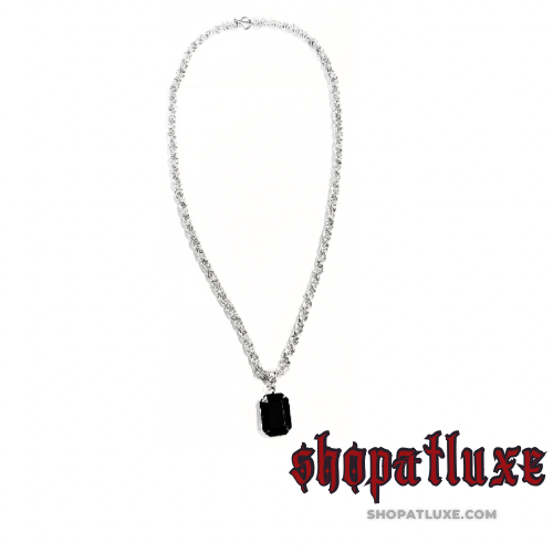 HANDWOVEN SILVER NECKLACE WITH BLACK PENDANT