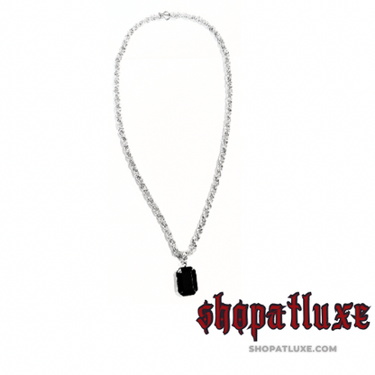 HANDWOVEN SILVER NECKLACE WITH BLACK PENDANT