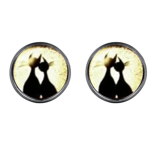 Happy Cats Glass Cabochon Post Earrings