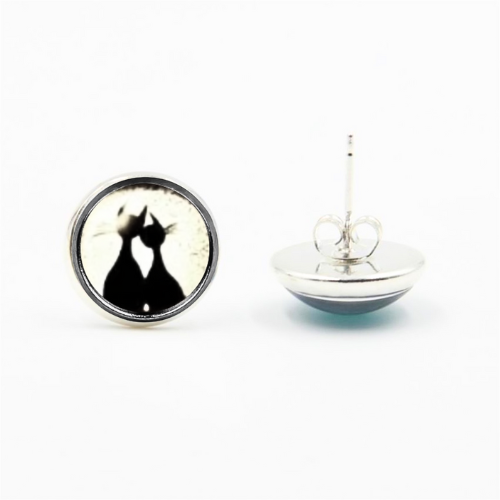Happy Cats Glass Cabochon Post Earrings