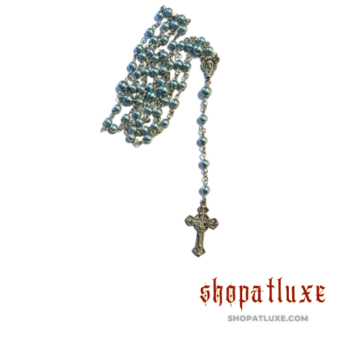 Frosted Blue Hand Beaded Rosary